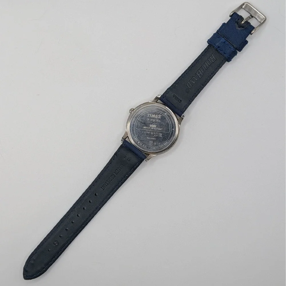 Timex‎ Indiglo White Dial Quartz Watch 35mm Blue Strap Arabic Numerals